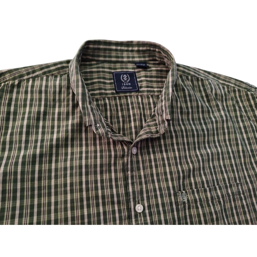 Izod Saltwater Shirt Green Plaid Long Sleeve‎ Button Up Mens Double Extra Large